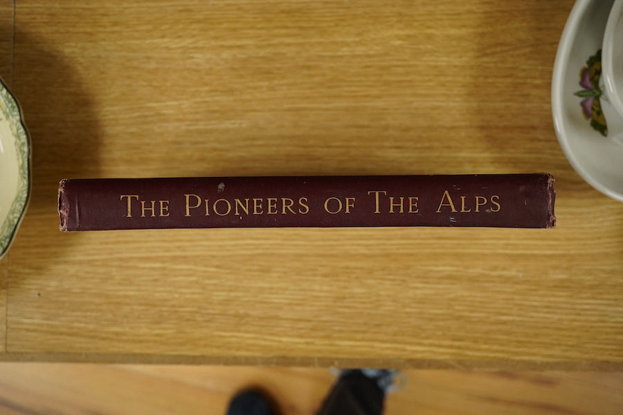 Cunningham, C.D and Captain W. W. Abney - The Pioneers of the Alps, 2nd edition, 4to, original publishers red cloth, photogravure frontispiece and 22 photogravure portraits of Alpine guides. Samson Low, Marston, Searle a